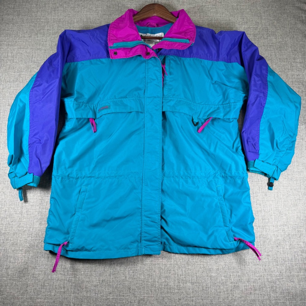 90s Columbia Sportswear Womens XL Colorblock Windbreaker Jacket Teal Purple L